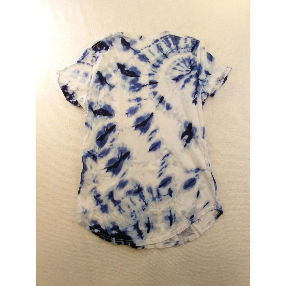 Hollister Mens Blue White Spiral Tie Dye Curved Hem Tee Shirt Large‎ L